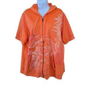 Lauren Ralph Lauren Womens Orange Short Sleeve Hoodie Jacket With Script Print